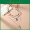 Punk Geometry Alloy Pendant Necklace For Women With Multilayer Chain
