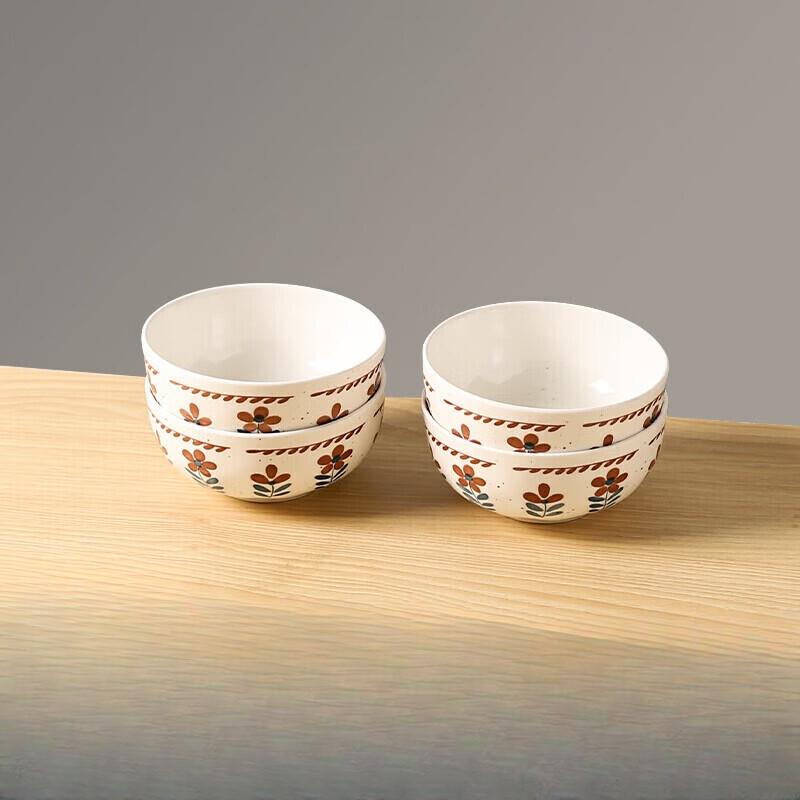 ZISIZ Japanese Retro Floral Ceramic Rice Bowl Set