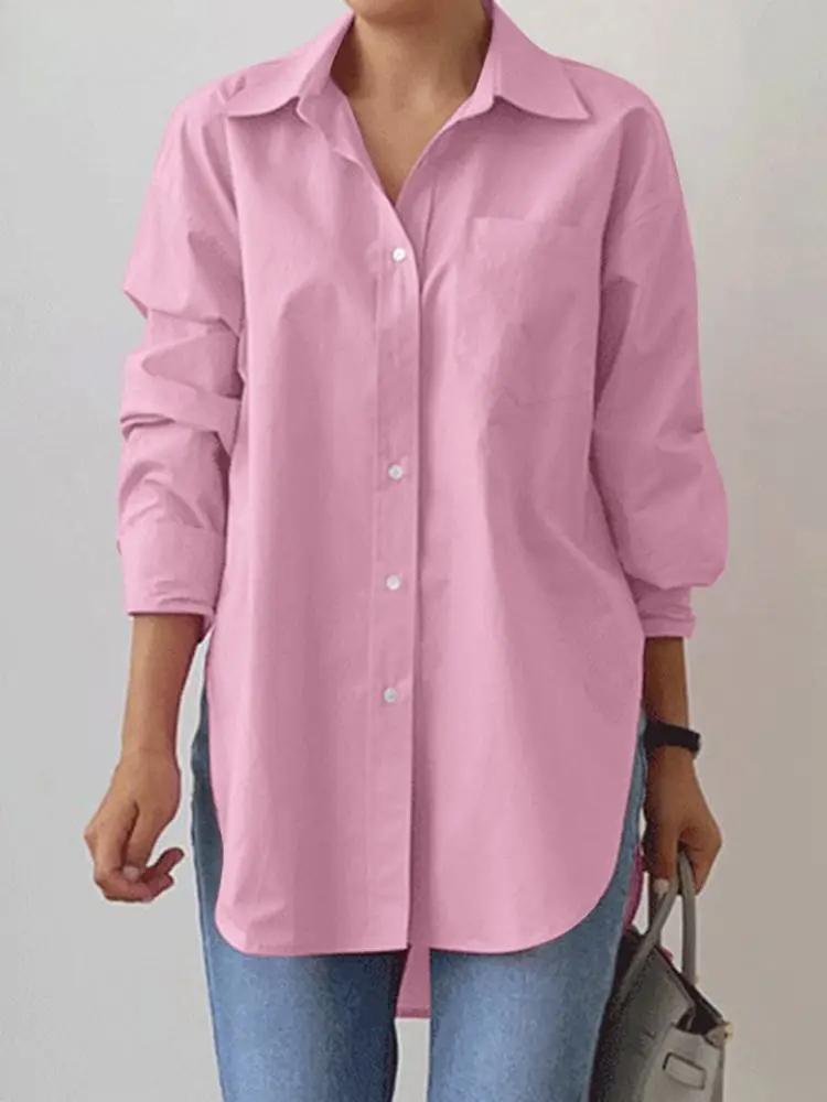 2025 Spring Elegant Blouse Stylish Women Lapel Neck Long Sleeve Shirt Loose Solid Split Hem Tops Oversize OL Work Blusas