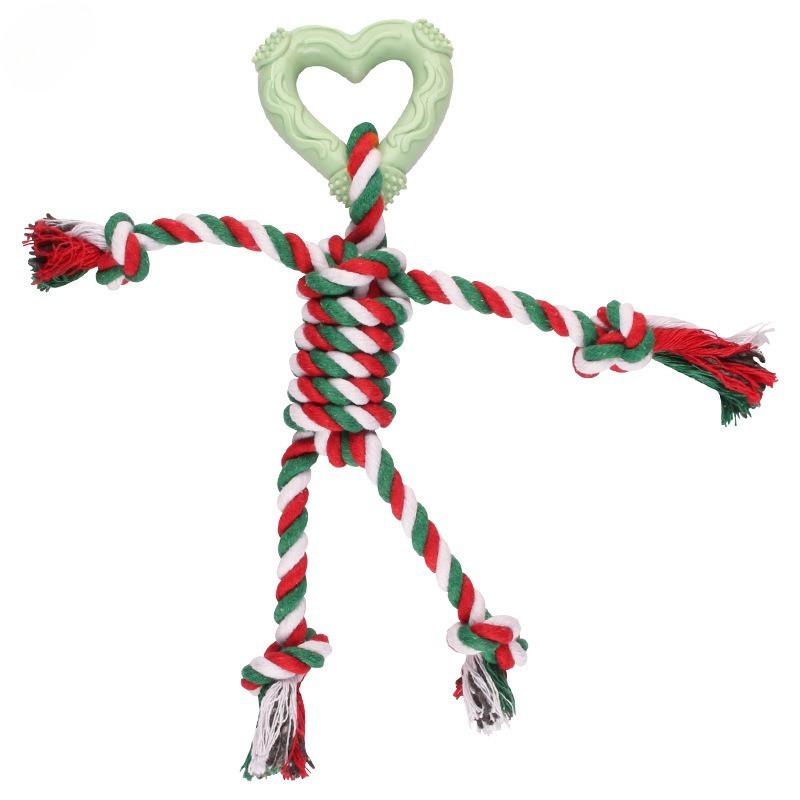 Neues Weihnachts-Welpen-SchleifspielzeugTPR+Baumwollseil Kauspielzeug Geeignet für Aggressive Kauer, Leicht zu Reinigen Indoor- und Outdoor-Zahnreinigungsspielzeug für Haustiere