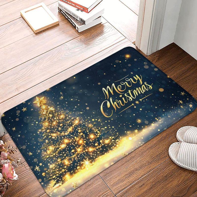 Christmas Entry Mat Burgundy Golden Light Snowflake Bokeh Print Durable Rug For Front Door Hallway Bedroom Home Decor