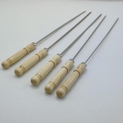 Stainless Steel Flat BBQ Skewers with Wooden Handle