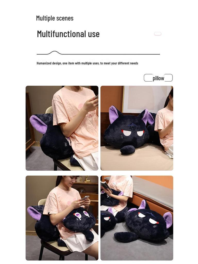Large Black Scara Cat Plush Pillow - Cute Anime Cartoon Cushion Pendant Backrest