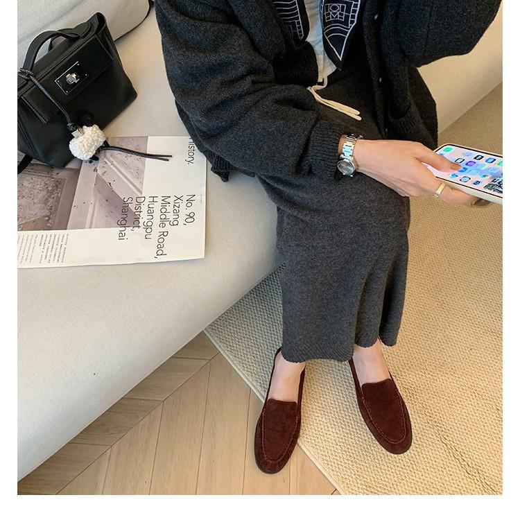 Super soft lambskin loafers women's genuine leather retro not tired feet soft sole flat sole single shoes one pedal lazy small leather shoes