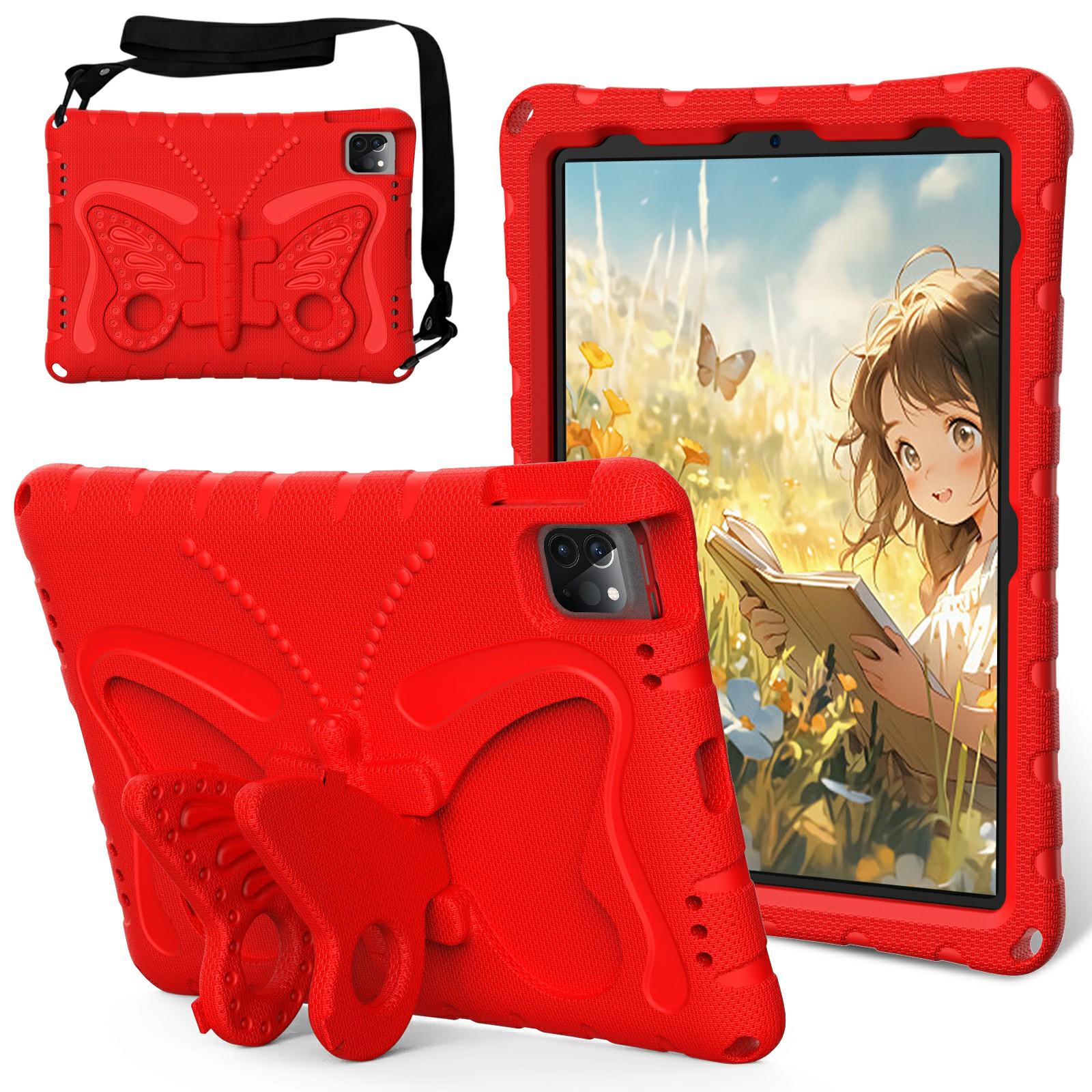 

For iPad Pro 12.9-inch (2018)/(2020)/(2021)/(2022)/Air 13 (2025)/(2024)/Pro 13 (2024) Butterfly Kickstand EVA Case with Strap Red