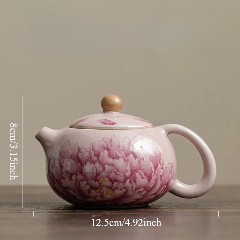 180ml Antique Pink Peony Teapot Ceramic Xishi Teapot Kaikai Ru Kiln Tea Pot Kung Fu Tea Set Accessories Underglaze Color