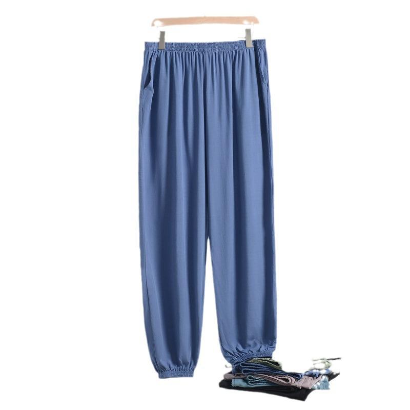 Men's Cotton Silk Elastic Waist Casual Pants - Lightweight, Anti-Mosquito for Middle-aged & Elderly
