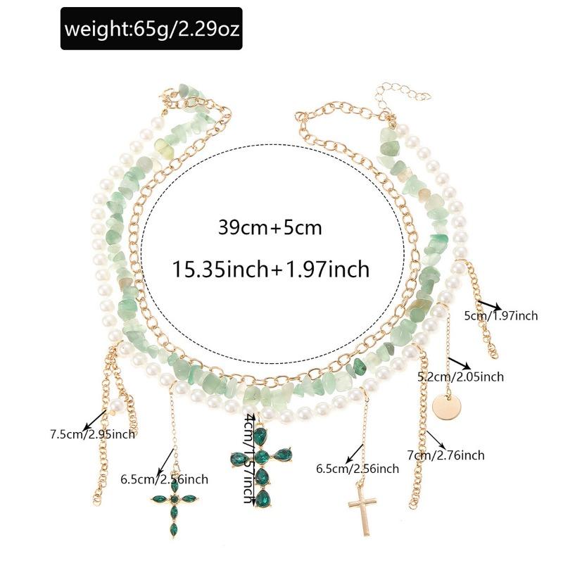 Pearl Neck Chain, Accessories Women's Fashion Green Tassel Diamond Cross Collarbone Chain