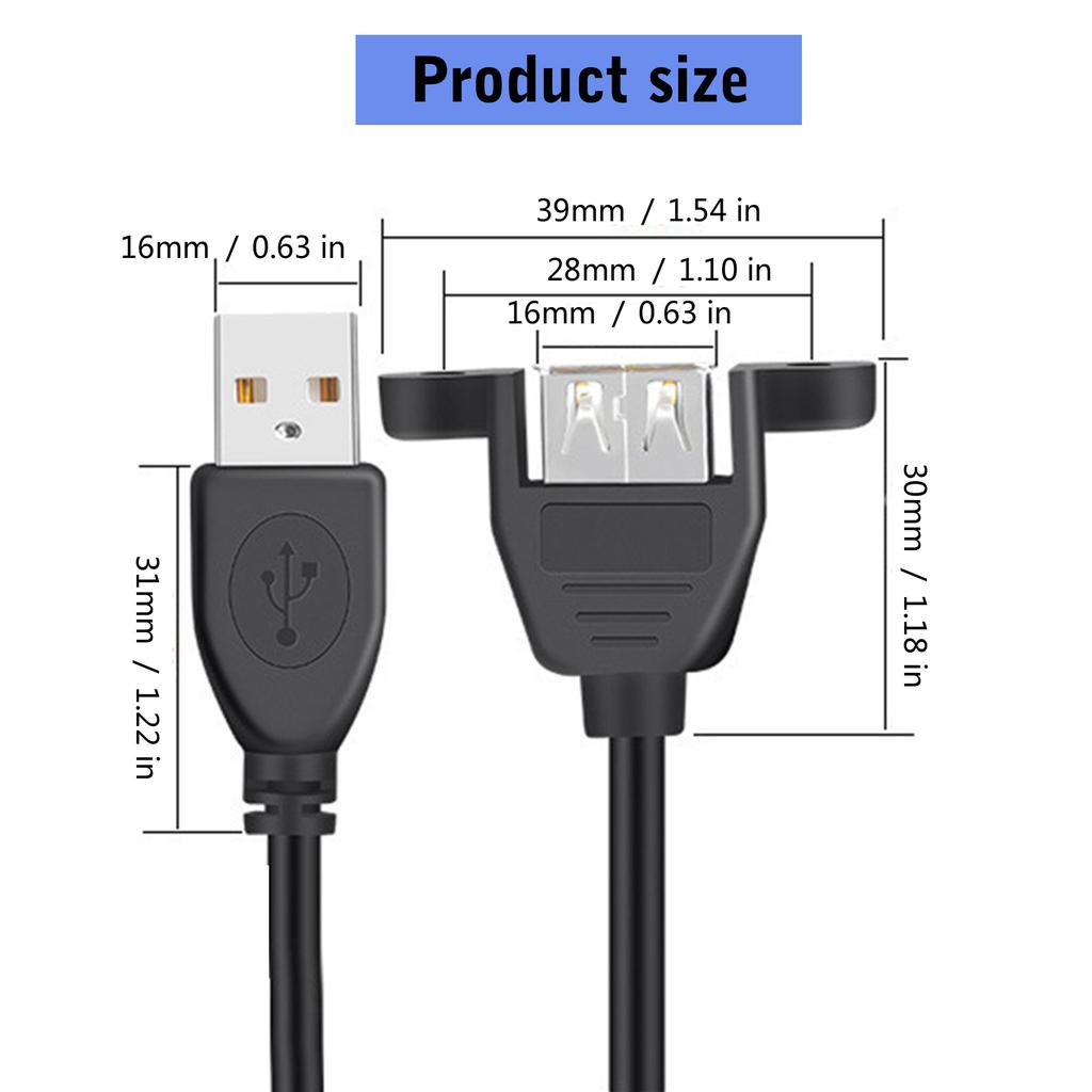 USB 2.0 Male To Female Extension Cable With Panel Mount Screws Fast Data Transfer Cord 25/50/100/150/200/300/500CM