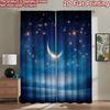 2D Flat Printing 2pcs Curtains Crescent Moon Night Stars Sky Digital Printed Polyester Drapes Festive Wall Decor Use for Booths