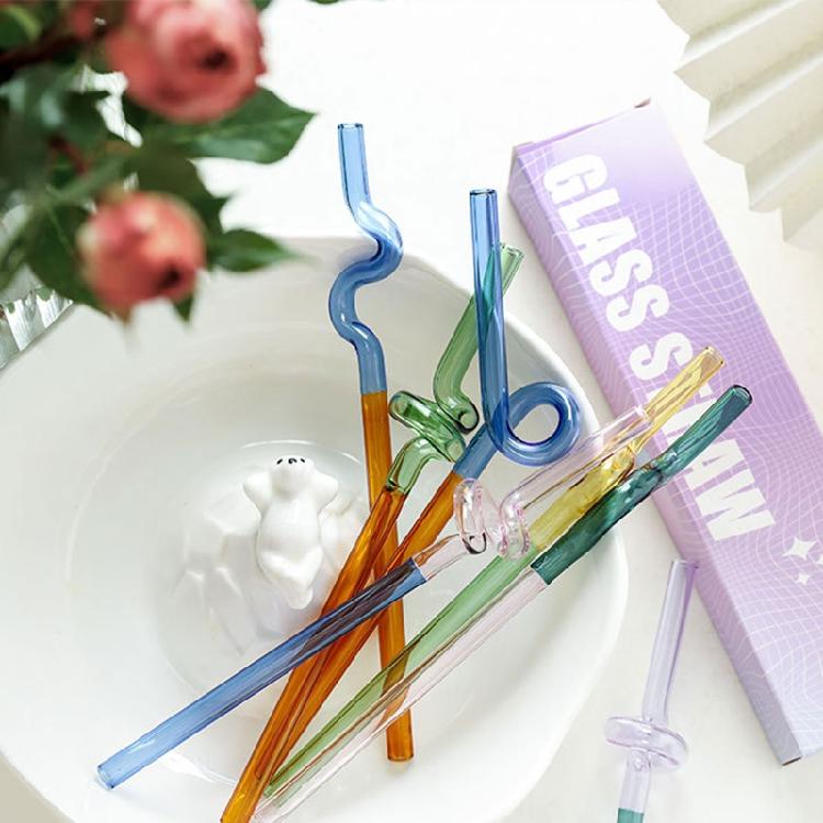 Colorful Glass Straws Reusable Drinking Straw Spiral Shape Easy to Use Clean