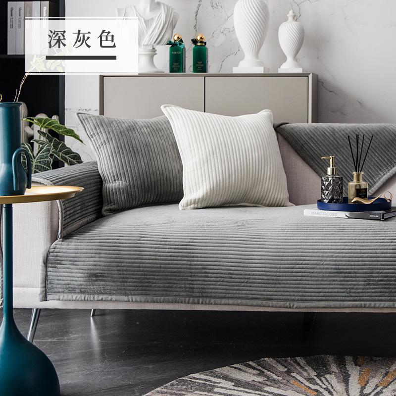 

Crystal Velvet Stripe Sofa Cover Non-Slip L Shaped Couch Cover for Living Room Armrest Backrest Solid Cushion 110x240cm 1pcs