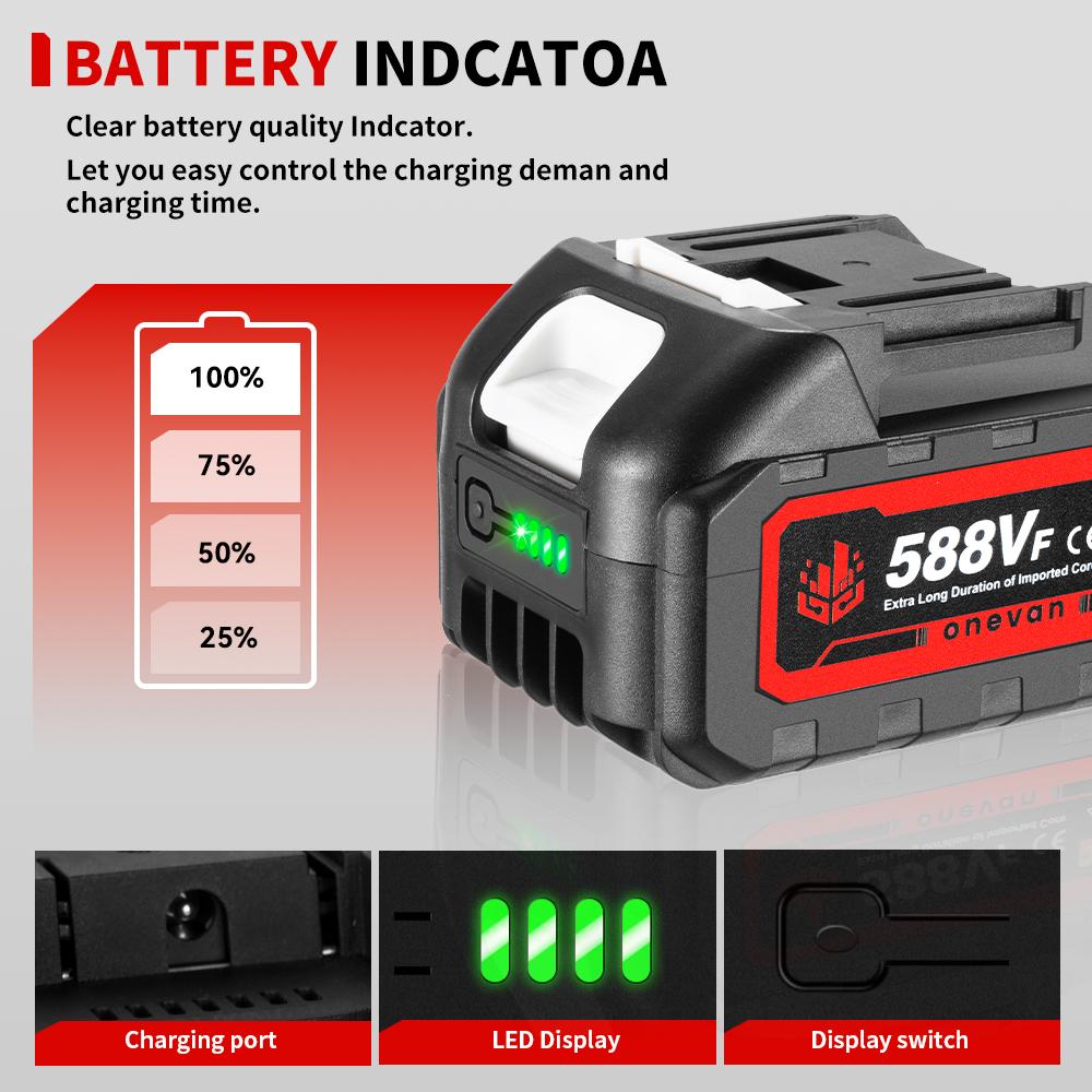 588VF Rechargeable Lithium Ion Battery With Battery Indicator For Makita BL1830 BL1840 BL1850 Power Tool Battery EU Plug