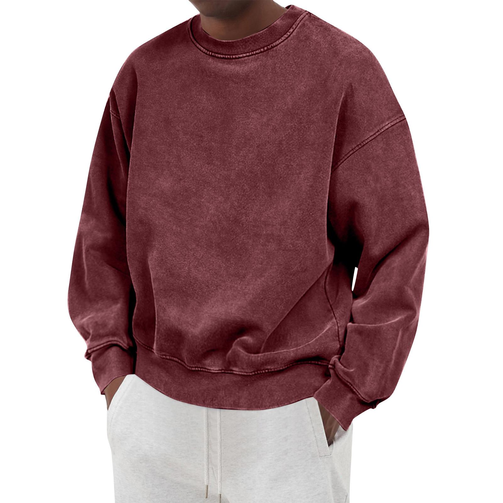 

Men s Solid Color Washed Long Sleeve Round Neck Sweatshirt Men s Casual Fashion Sweatshirt XXXL
