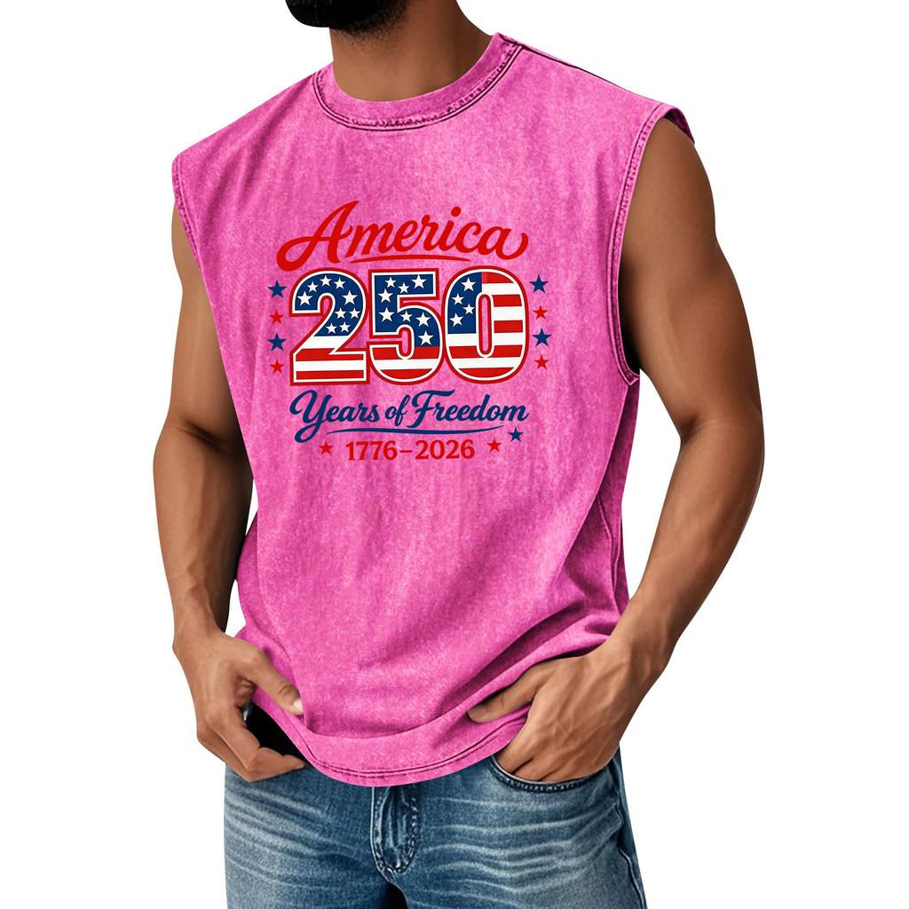Men's Printed Round Neck Distressed Top Casual Comfort Vest
