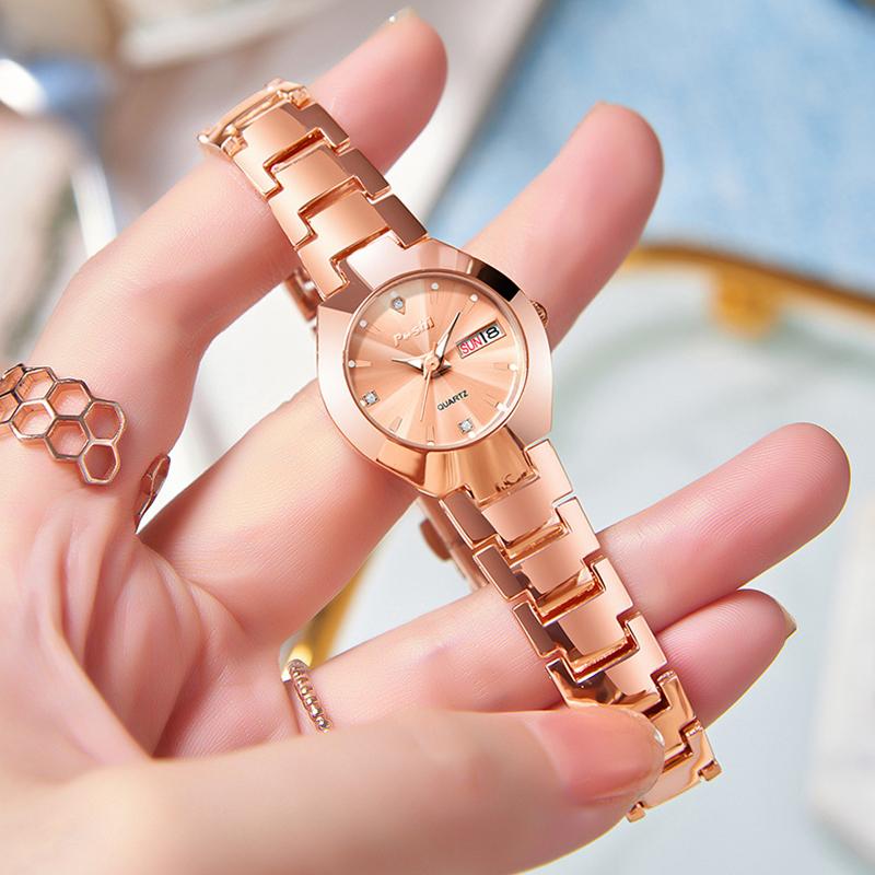 Luxury Women Watch Small Size Business Ladies Quartz Wristwatch Stainless Steel Band Waterproof Calendar Week Female Clock
