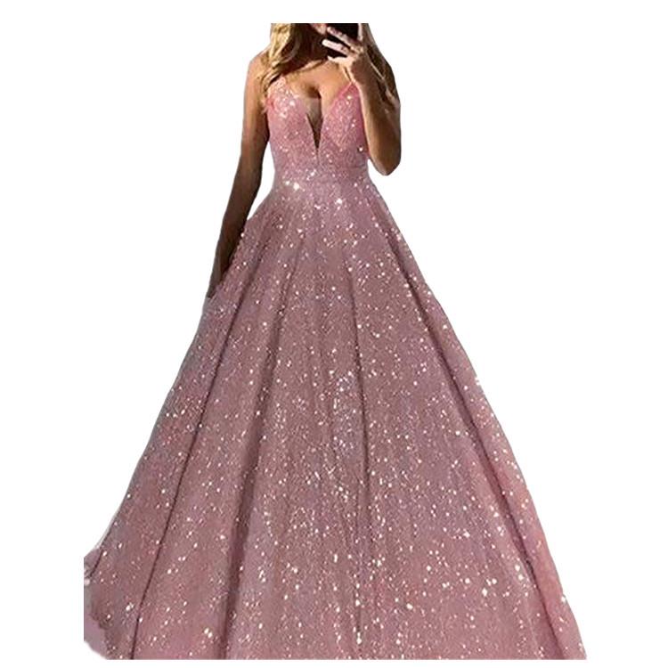 2024 Spaghetti Strap Crystal V-Neck Backless Evening Gown