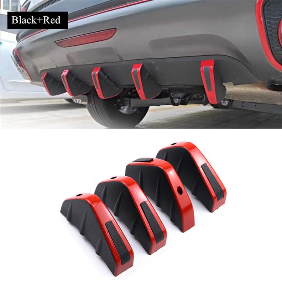 4PCS Universal PVC Rear Bumper Diffuser Body Moldings Trims Shark Fin Black Red