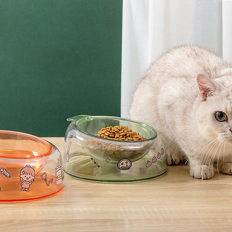 Elevated Cat Bowl Anti-Tip Plastic Raised Pet Feeding Dish With Tilted Edge Neck Protection Kitty Food Bowl