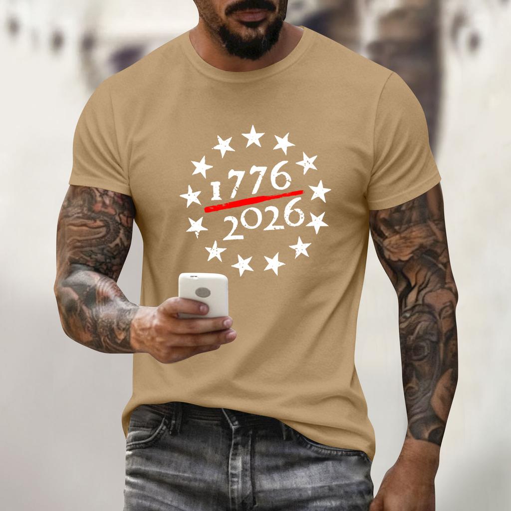 Men's Holiday Print Round Neck Short Sleeve Top Casual Sports Top