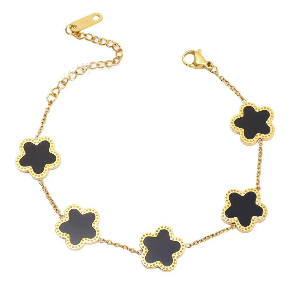 Stainless Steel 18K Gold Double-Sided Clover Flower Bracelet 