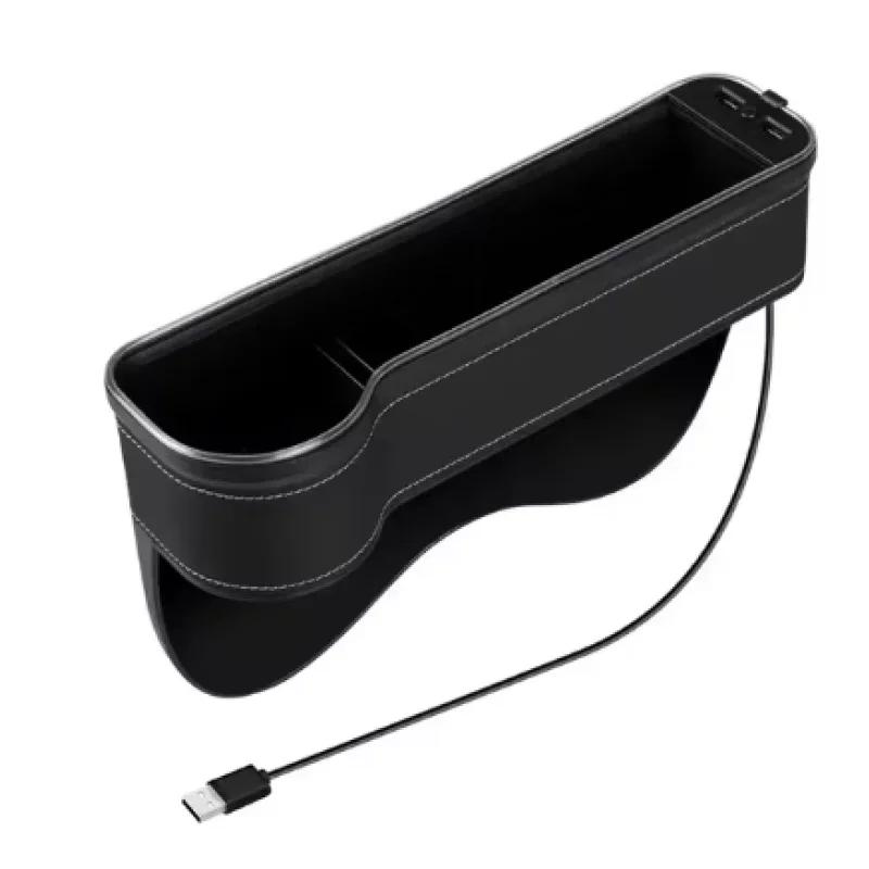 New Car Crevice Storage Box with 2 USB Charger Colorful LED Seat Gap Slit Pocket Seat Organizer Card Phone Bottle Cups Holder