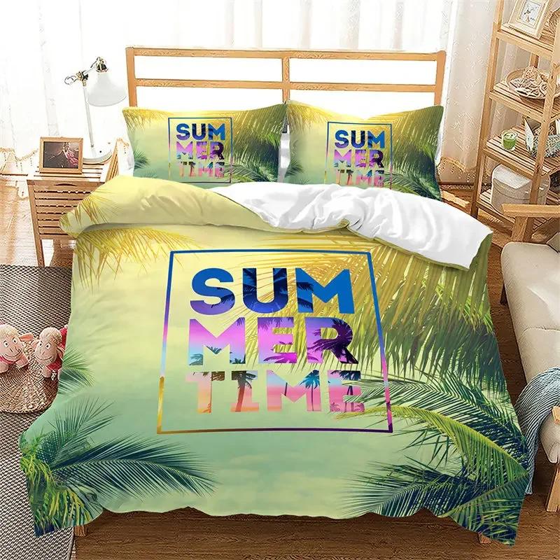 Comforter Summer Beach Hawaiian Vacation Style Seashell Starfish Bedding Set Microfiber Tropical Landscape Queen