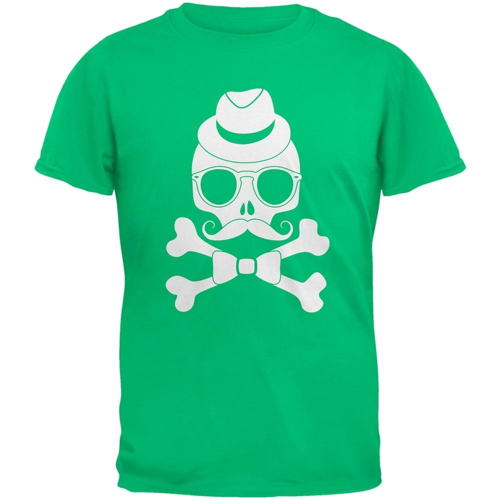 Hipster Skull And Crossbones Green Adult T-Shirt S