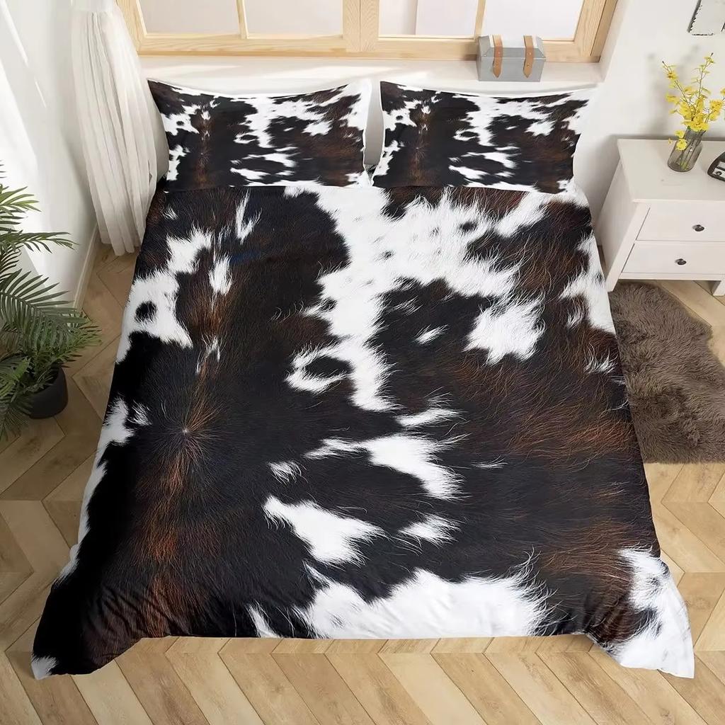 Cow Print Duvet Cover Set Queen Size Brown And White Cow Fur Pattern Bedding Kids Boys Teens Room Decor King Comforter Cover Set