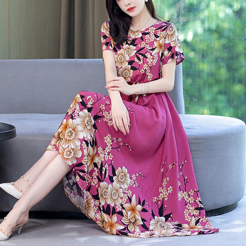 

Летнее богемное пляжное праздничное повседневное платье женское с коротким рукавом, шнуровкой на талии, длинные платья-халаты, женские платья с цветочным принтом 5XL зелёный