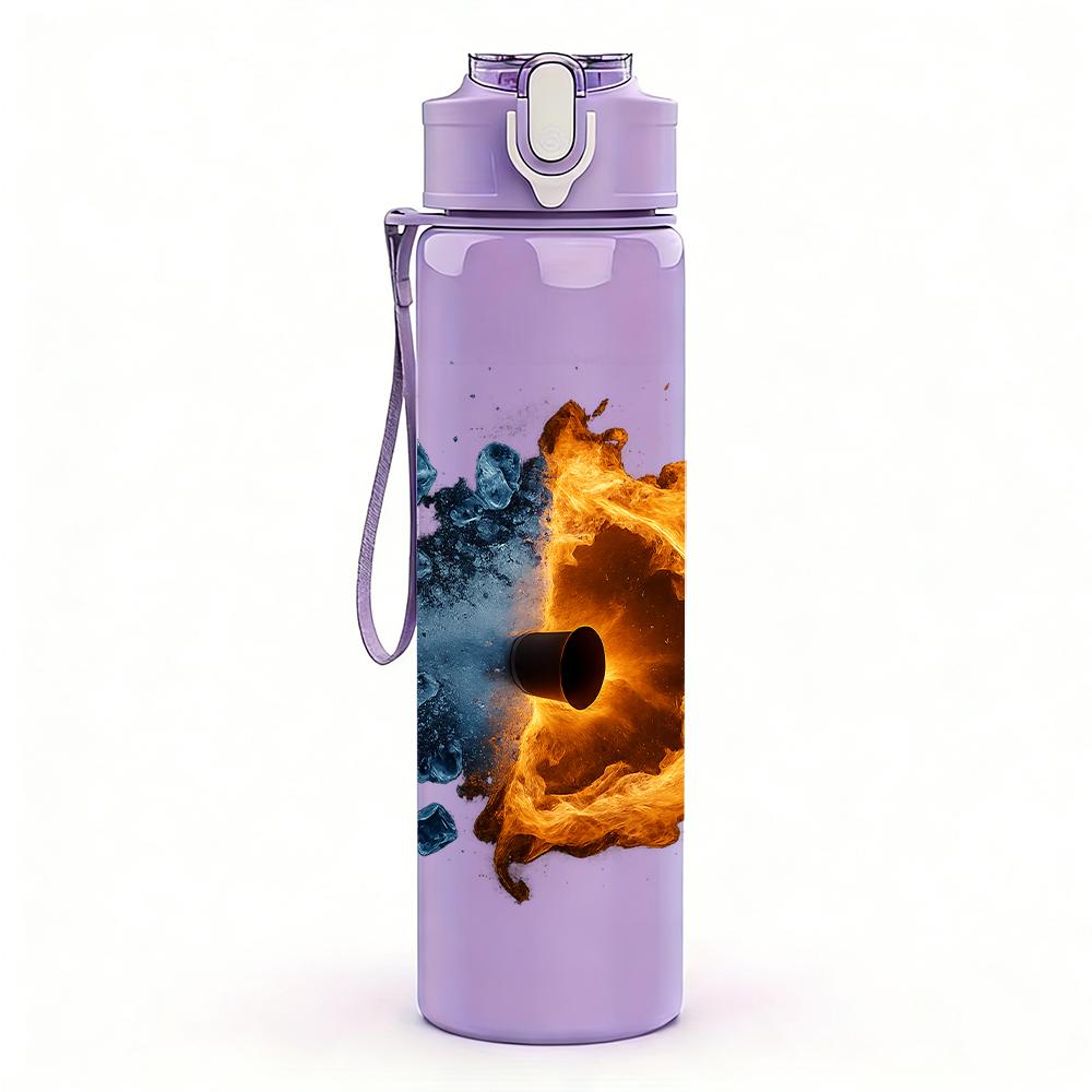 1PC Splash Art Tiger Head 750ml Color Plastic Sports Water Bottle Leakproof Flip Straw Lid Suitable for Sports Office Home Use