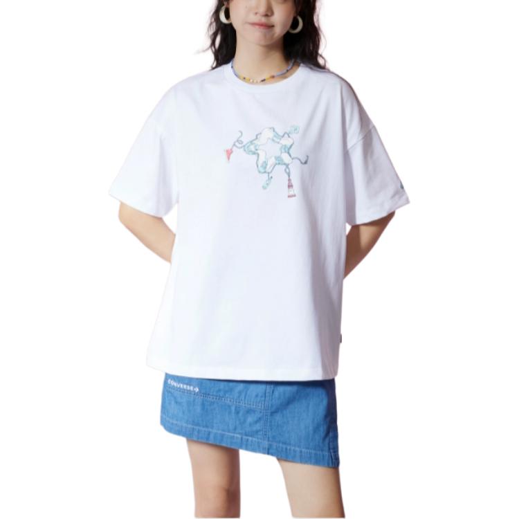 Women's Converse T-Shirts Women's White Crew Neck Moderate Straight Fit