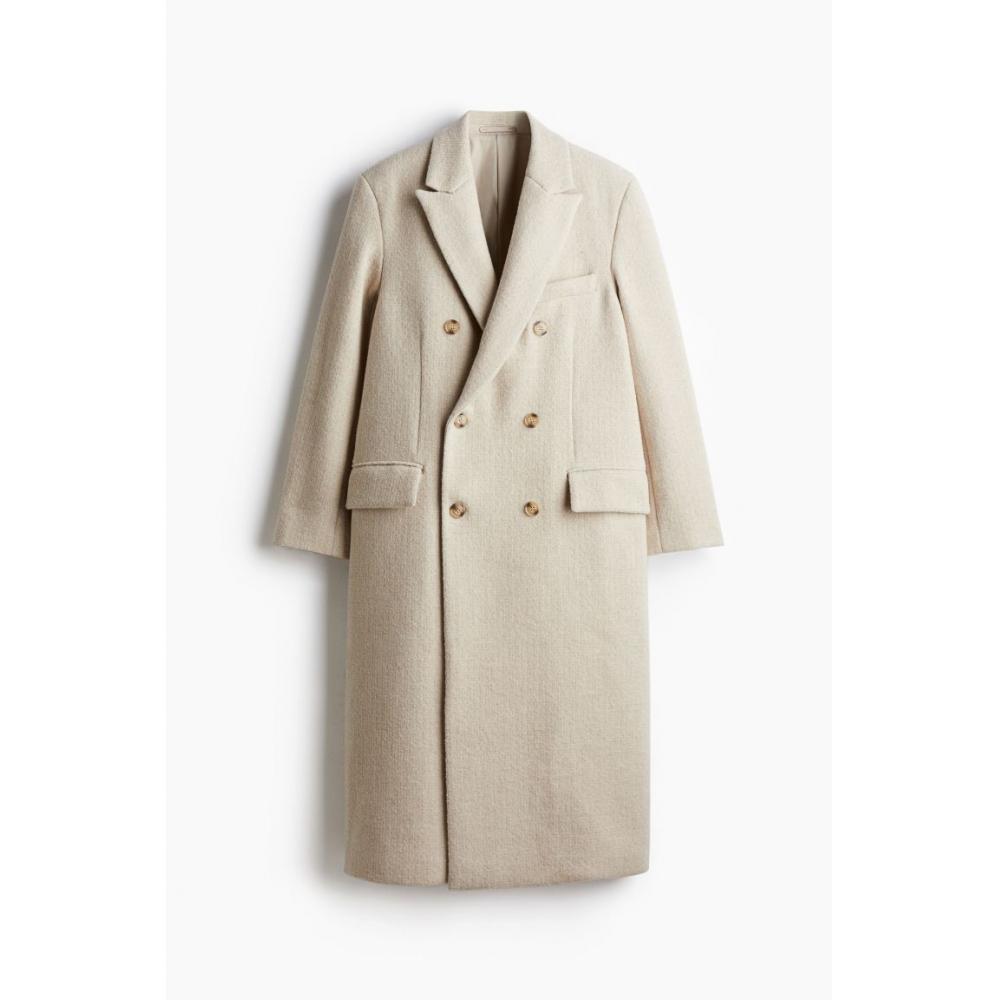 H M Double Breasted Wool Blend Coat Beige