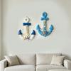 13" Nautical Wooden Wall Art with Hemp Rope Coastal Beach Theme Wall Hanging Ornament with Shells Starfishes for Home Bathroom Living Room Bedroom