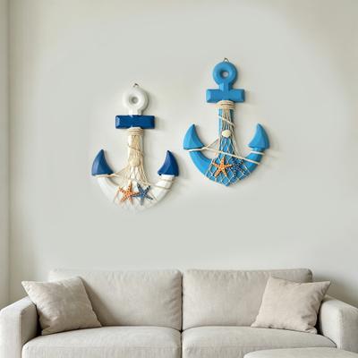 13" Nautische Holz-Wandkunst mit Hanfseil Küsten-Strand-Thema Wandbehang-Ornament mit Muscheln Seesternen für Zuhause Badezimmer Wohnzimmer Schlafzimmer