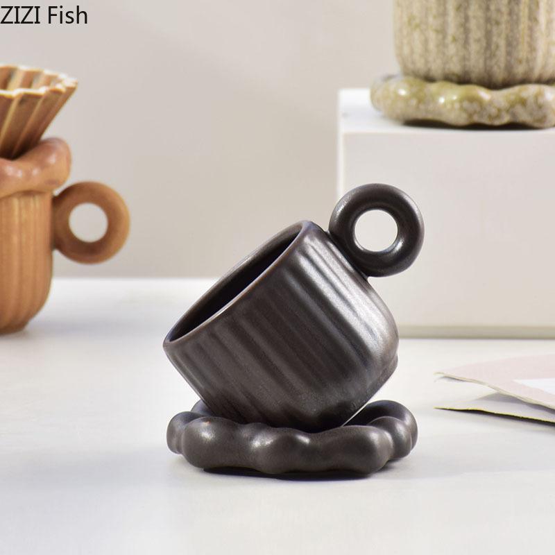Vintage Kiln Glazed Porcelain Cup&saucer 250ml Coffee Mug Home Dining Table Milk Mugs Afternoon Tea Teacup Fruits Juice Cup