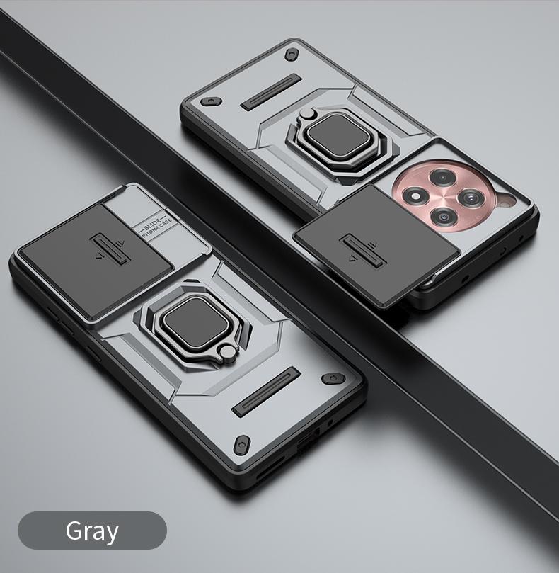 

Для OnePlus Ace 3 3V 2 Ace2 Pro Battle Bear Slide Push Window ТПУ + ПК Противоударное металлическое кольцо Автомобильная магнитная адсорбционная подставка Задняя крышка корпуса Ace 3 Pro серый