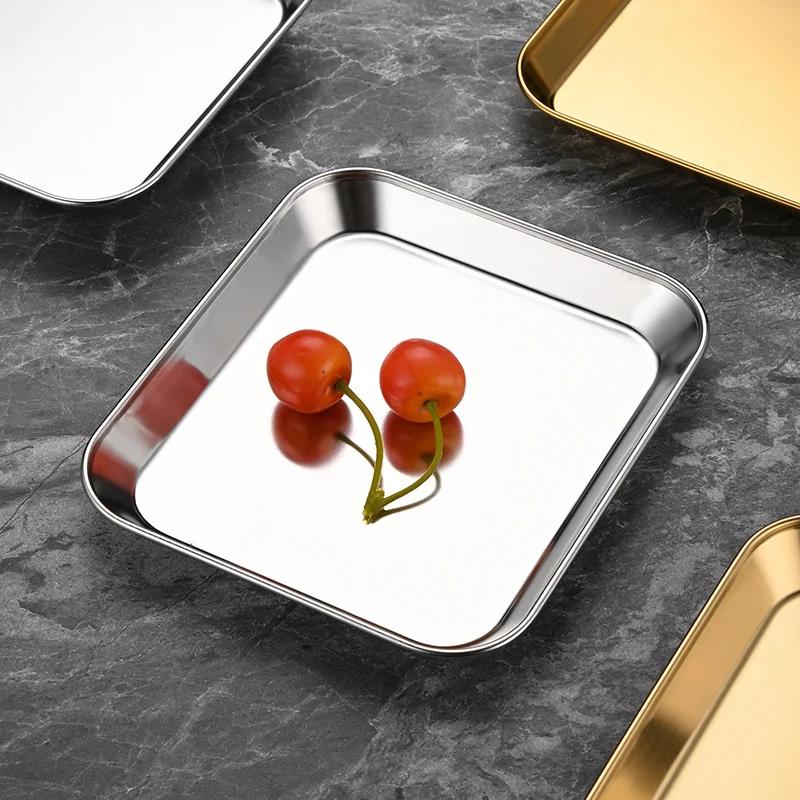 Plato Cuadrado de Acero Inoxidable 304 Dorado Grueso Plato para Brochetas Vajilla Comercial para Restaurante de Fondo Plano Barbacoa Coreana