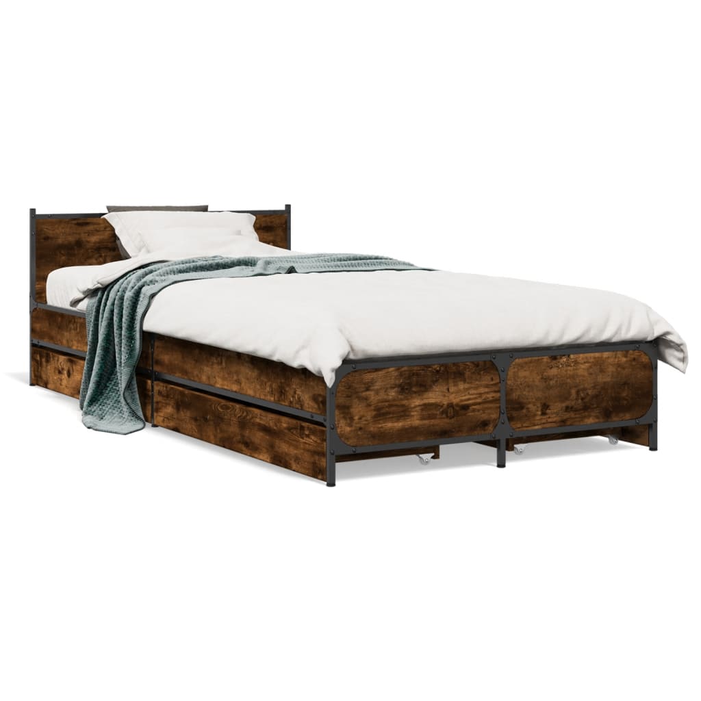Bed Frame with Drawers Smoked Oak 75 x 190 cm Engineered Wood