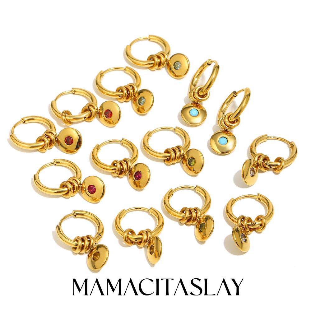 MamacitaSlay 316L Stainless Steel Multi Colored Zircon Hoop Earrings 18K Gold Plated Waterproof Jewelry Women's Minimalist Gifts