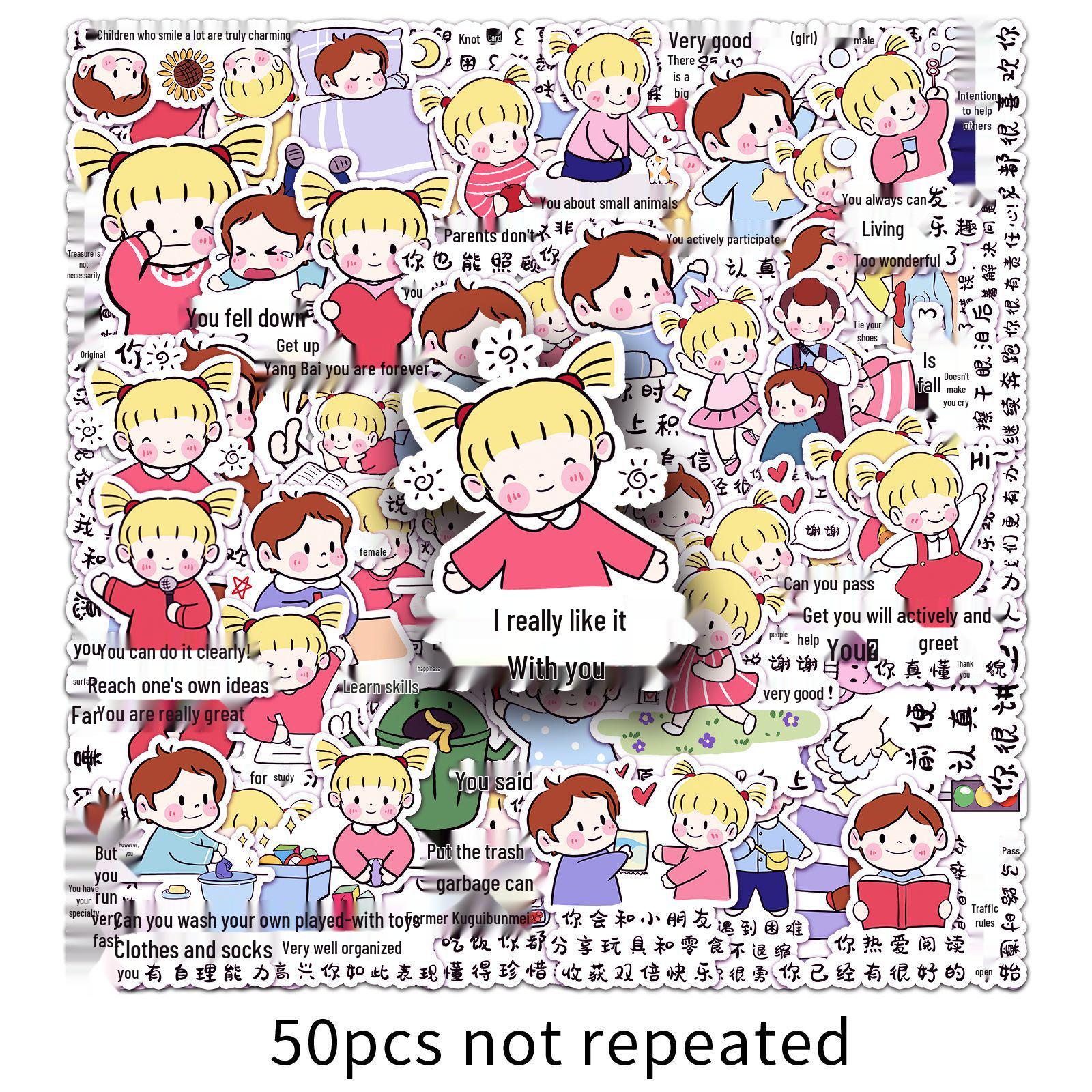 50 Unique Motivational Cartoon Stickers for Kids Notebooks, Desktops, and Water Bottles