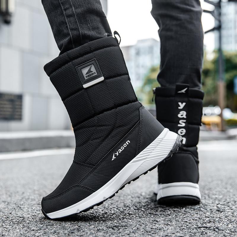 Winter Men High Top Boots Plush Warm Snow Boots Fashion Mid-calf Cotton Shoes Outdoor Non Slip Platform Boots Winter Men Sneaker