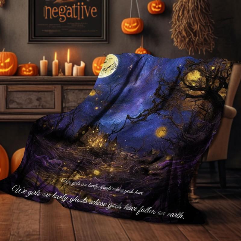 Halloween Print Flannel Blanket Soft Cozy Throw Bed Sofa Plush Fleece 70x100 To 150x200cm