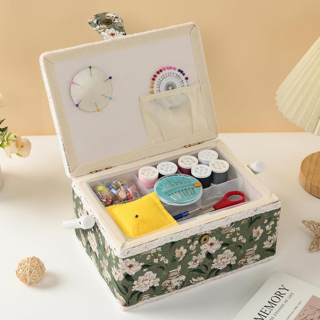 Sewing Box Sewing Box Sewing Set Accessory Holder Large Capacity Double Layer Storage Sewing Accessories Storage Box D&D 2417.513cm (Green)