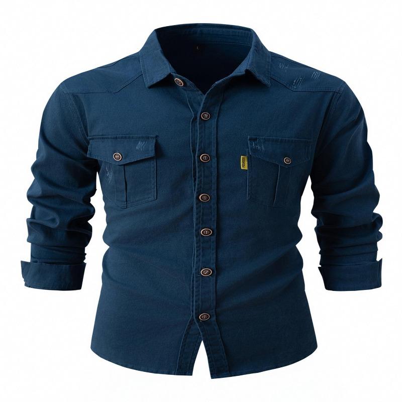 

2026 Autumn/Winter New European Size Shirt Men s Fashion Pure Cotton Leisure Fashion Business Men s Long Sleeved Shirt S темно-синий