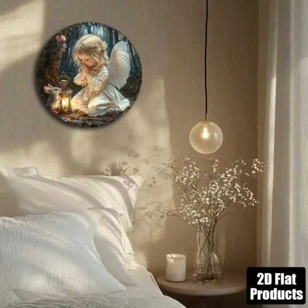 

2D Flat Angel Prayer Decor Religious Metal Tin Sign Art for Home Bar Kitchen Coffee Shop Room Office Wall Hanging Vintage Retro Plate Gift 20x20 білий