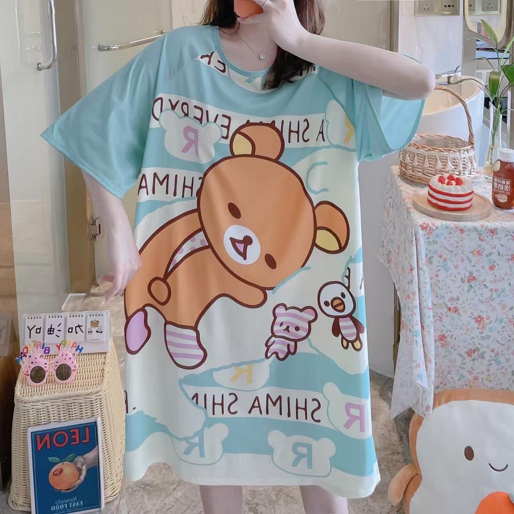 Plus Size Summer Loose Women Nightdress Short Sleeves Cute Cartoon Nightgowns Sweet Casual Sleepwear Girls Sleepdress Nightie