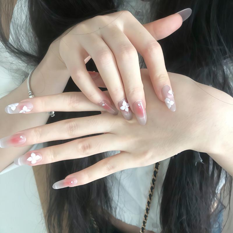 2026 Pure Desire Nude Blush Press-On Nails with 3D Flower Rhinestones & Whitening Handmade Nail Art Stickers