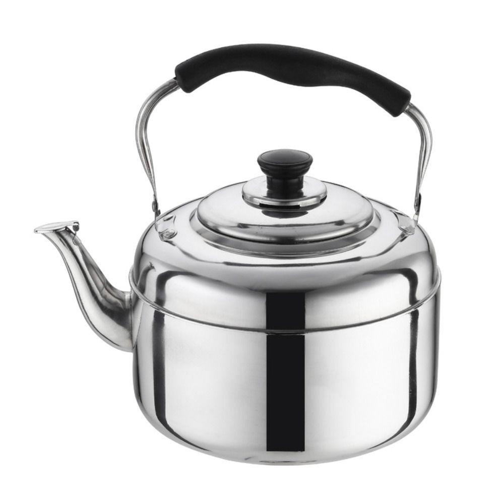 Large Capacity Stainless Steel Kettle Dust Cover Spout Anti-scalding Handle Whistling Kettle Silver 1.6/3/5L Teapot Camping