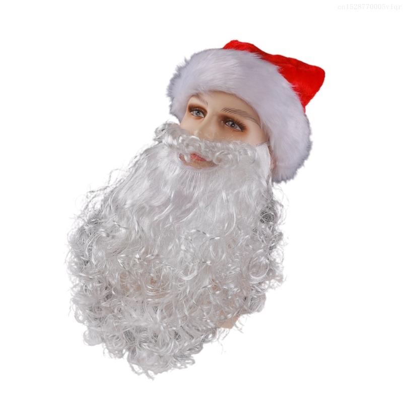 Santa Hat Santa Beard Christmas Party Costume Accessory for Men Women Christmas F0S4